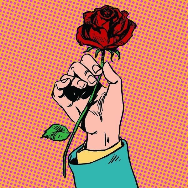 Pop Art Red Rose in Hand photowallpaper - Repro.eu